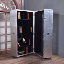 欧式铝皮铆钉个性折叠书柜LOFT工业风复古手工做旧移动金属书柜