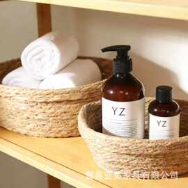 家用杂物收纳篮客厅圆形编织水果盘洗浴用品置物篮酒店浴巾放置篮