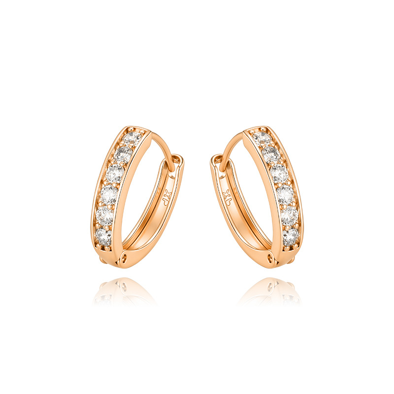 Xuping Europa y los Estados Unidos transfronterizos aleación de cobre chapado 24k aretes de color pernos de orejas incrustados en una sola fila de joyas artificiales orejas al por mayor mujeres
