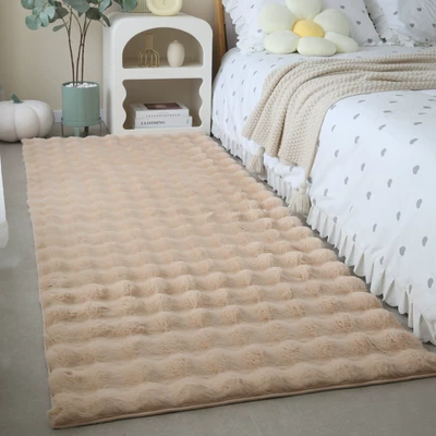 Ins Cream Style Scandinavian Plush Car Carpet - camel-upgraded-rabbit-fur-bubble-velvet-50160cm