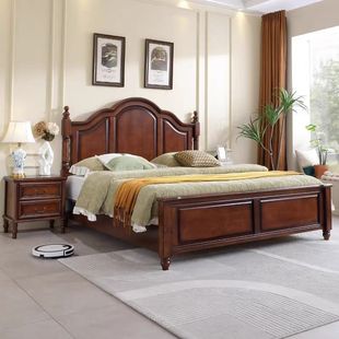 American Style Solid Wooden Bed Country Light Luxury Bed 1.8 m Double Bed 2.0 m Queen Bed Master Bedroom European Style Storage Soft Bag Wedding Bed