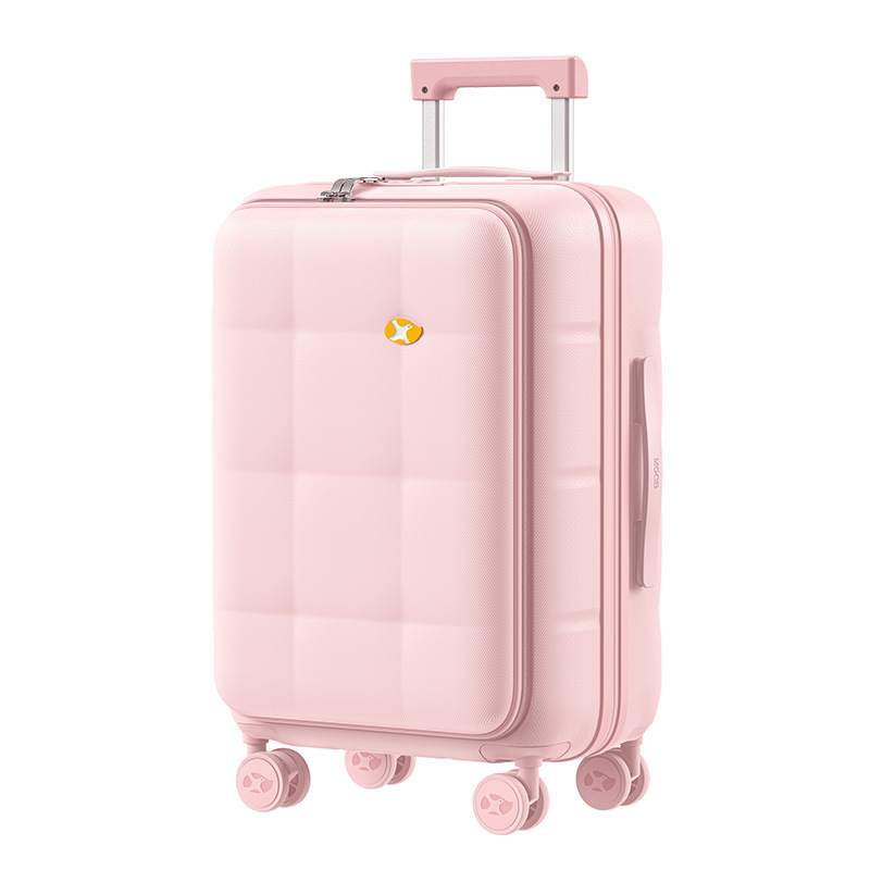 Vali kéo du lịch siêu nhẹ PC nguyên chất 100% mở cạnh khóa kéo chống nổ size cabin 20 inch — màu hồng