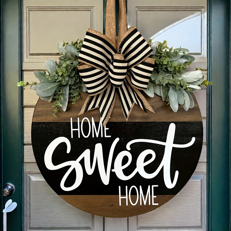 Cross-border Explosions Spring Wreath HOME Wooden Plate Decoration Welcome Door Plate Simulation Flower Front Door Logo Hanger Wreath