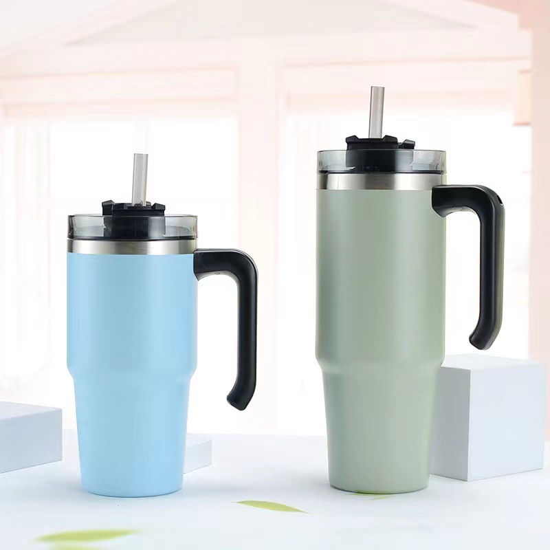 Nuevo 30z taza de coche con mango de gran capacidad paja helado taza Amazon 304 Acero inoxidable frío aislamiento taza