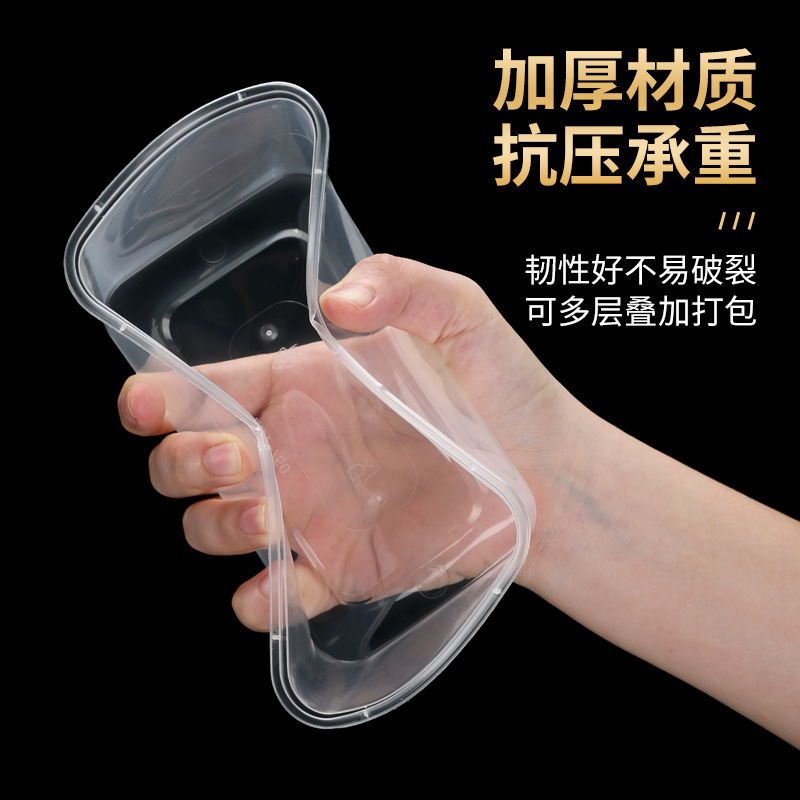 Fiambrera desechable caja de almuerzo de plástico redonda rectangular para llevar vajilla comida rápida caja de embalaje gruesa transparente con tapa