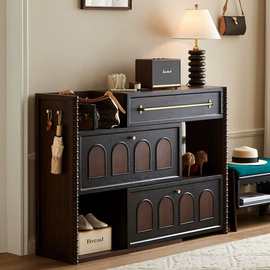 法式实木鞋柜 家用小户型门口收纳一体靠墙柜入门复古转角储物柜