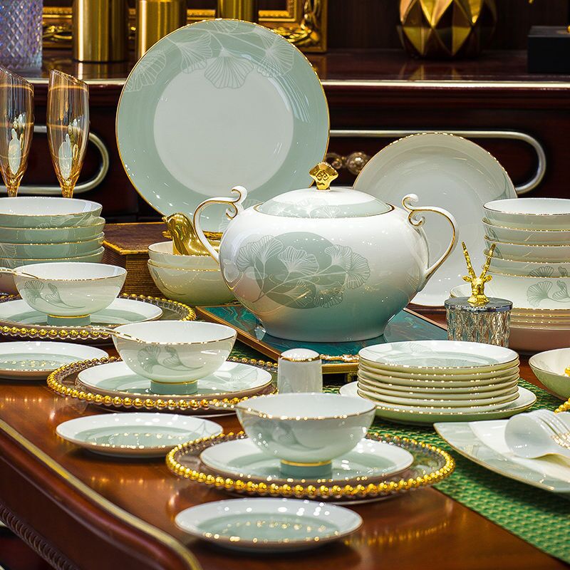 Jingdezhen Bone China Tableware Set In-glaze Color Bowl and Dish Household High-grade Phnom Penh High-grade Ceramic Bowl and Dish Combination for Gift Giving