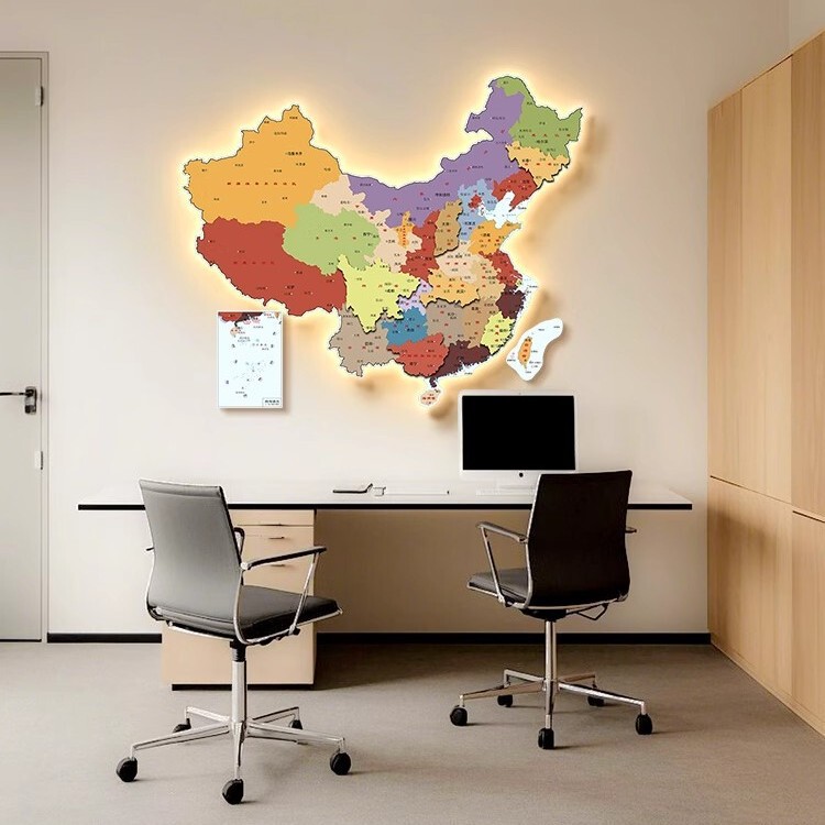 China Map Office Decorative Painting Led Light Painting High Definition Living Room Sofa Background Wall Painting Study Mural