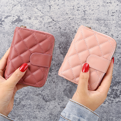 ins new rhombus European and American fashion women's small wallet female short student Korean version coin purse female card holder wallet