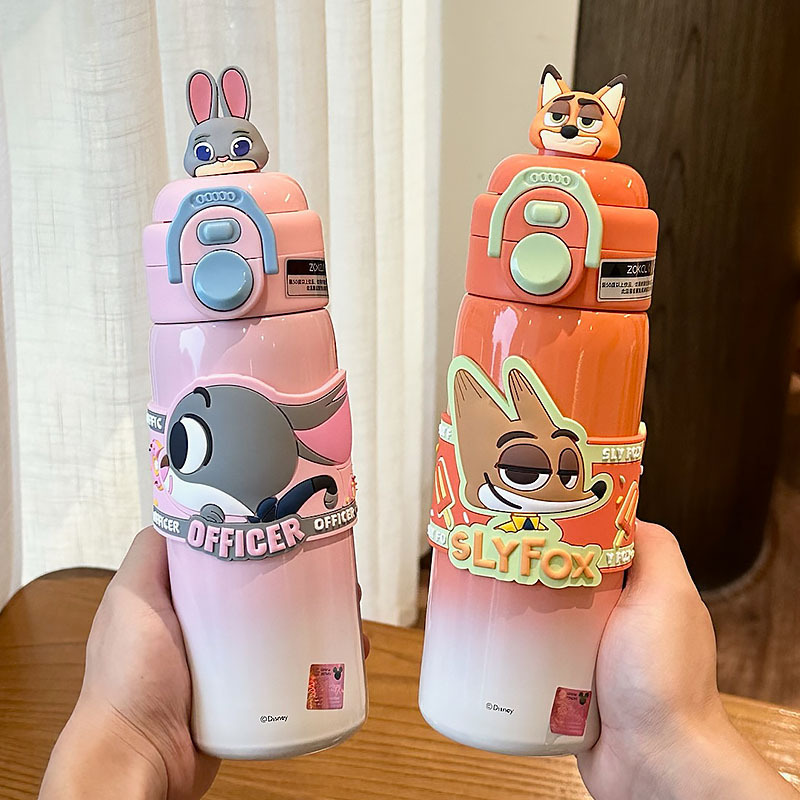 Nick Jody dos bebidas tazas de agua para niños lindas tazas de agua portátiles de acero inoxidable tazas de paja de dibujos animados creativas para estudiantes