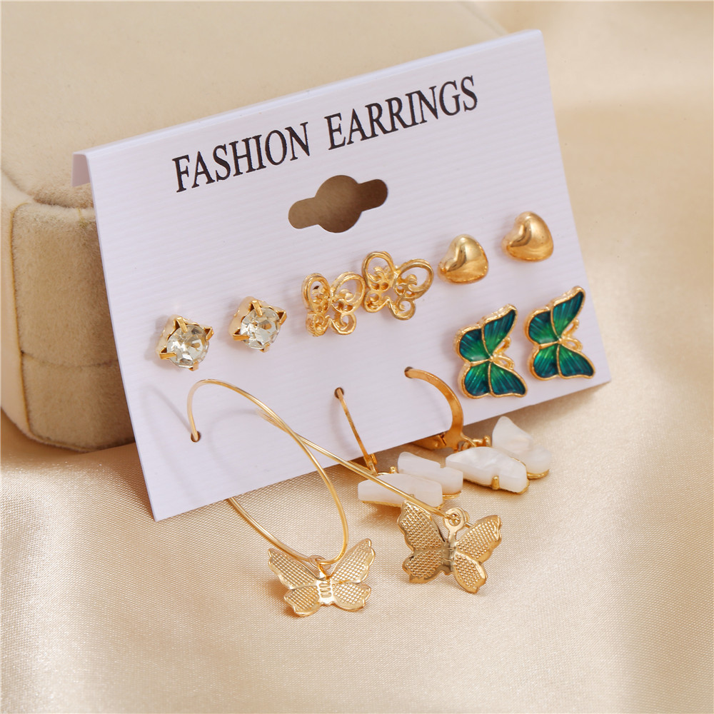 Wholesale Jewelry Butterfly Heart Diamond Earrings 6 Pairs Set Nihaojewelry display picture 4