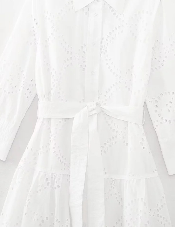 Nine Points Sleeve Sleeve Length Wholesale Women's Elegant Flower Holiday Daily Turndown Nine Points Sleeve White Dress