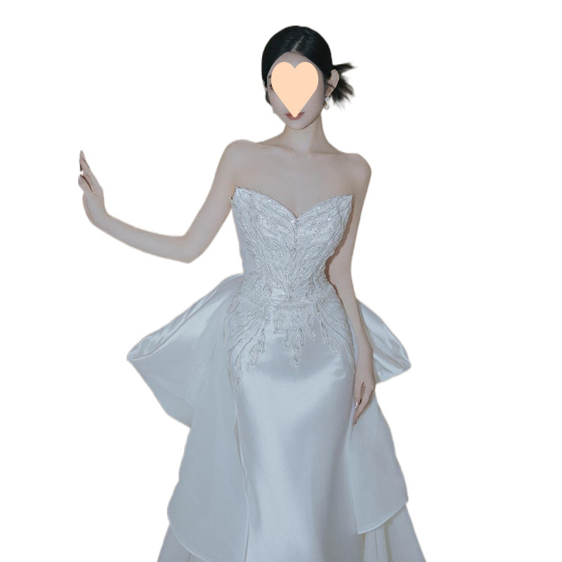 Abito da sposa elaborato in stile francese, nuovo modello 2025, abito formale a sirena in raso, semplice ed elegante._voghion.com