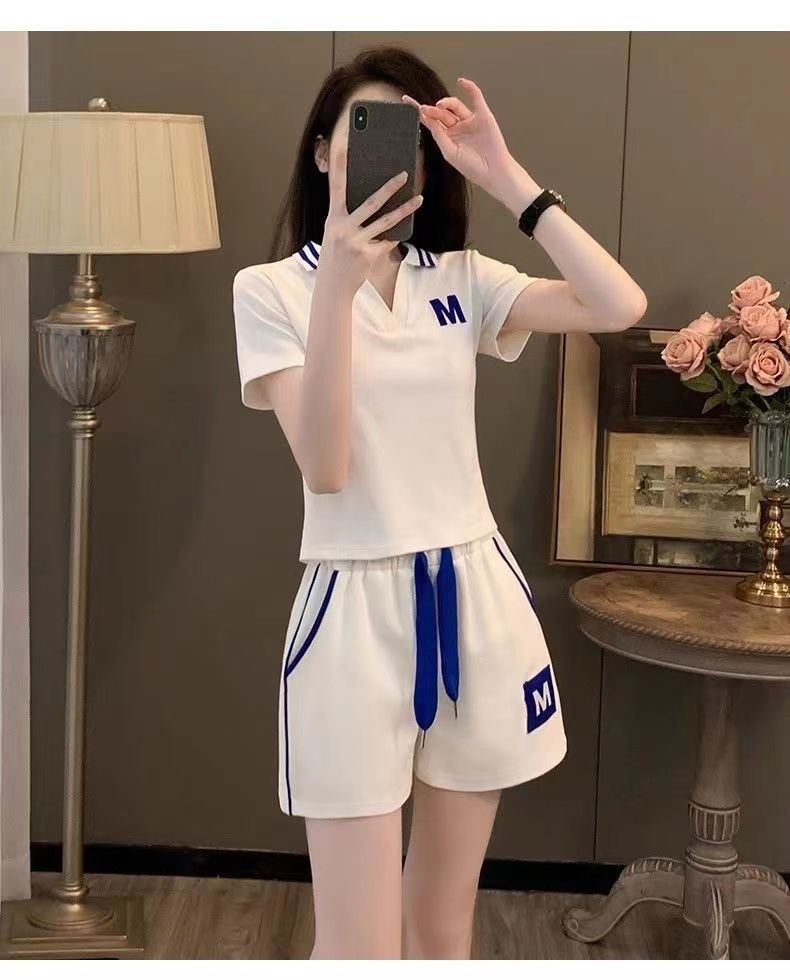 Warm Maple Casual Style Women's Sports Suit 2026 Summer New Korean Version Short Sleeve V-Neck Loose Fit_ecoleips.com