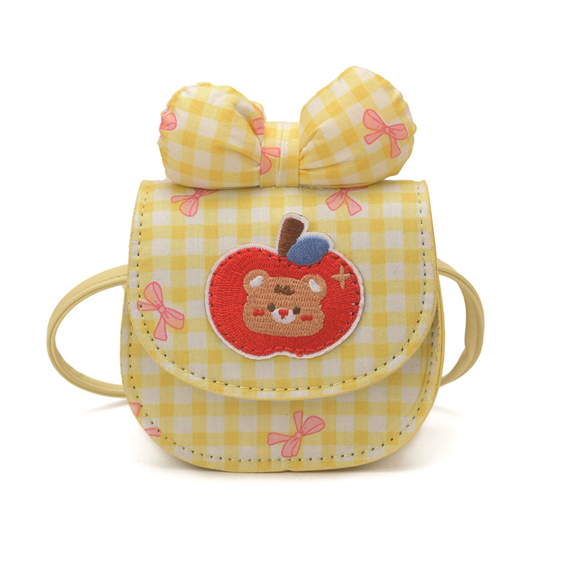 Bolsas infantiles transfronterizas lindas manzanas osos, bolsas de mochila para niños y niñas, bolsas de cambio para bebés con arco a cuadros