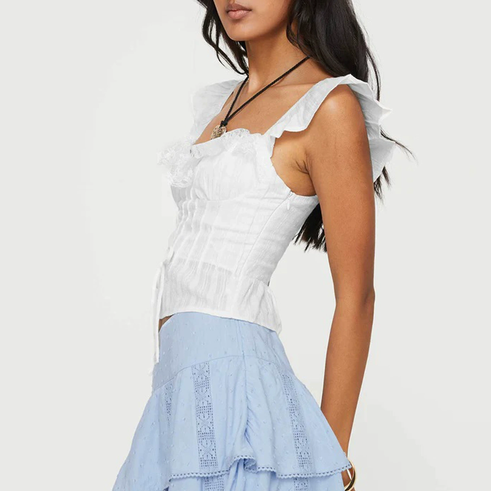 Женские suspender топ короткий cross-border Amazon, бабочка, верёвка, low waist, сексуальная кружевная блузка SU3628