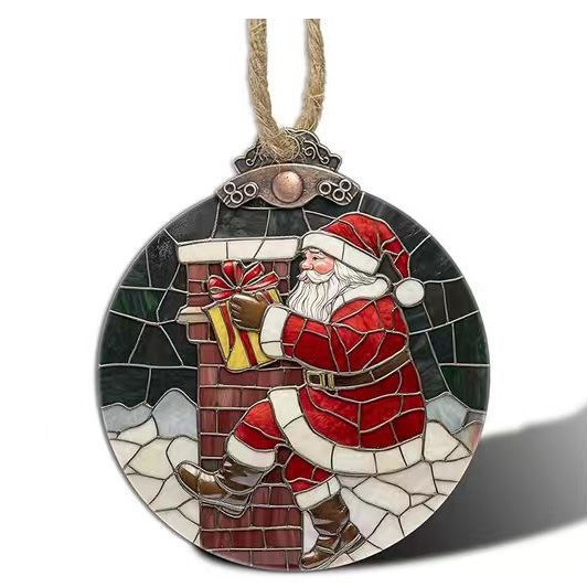 跨境平面亚克力圣诞树装饰圣诞节老人装饰挂件