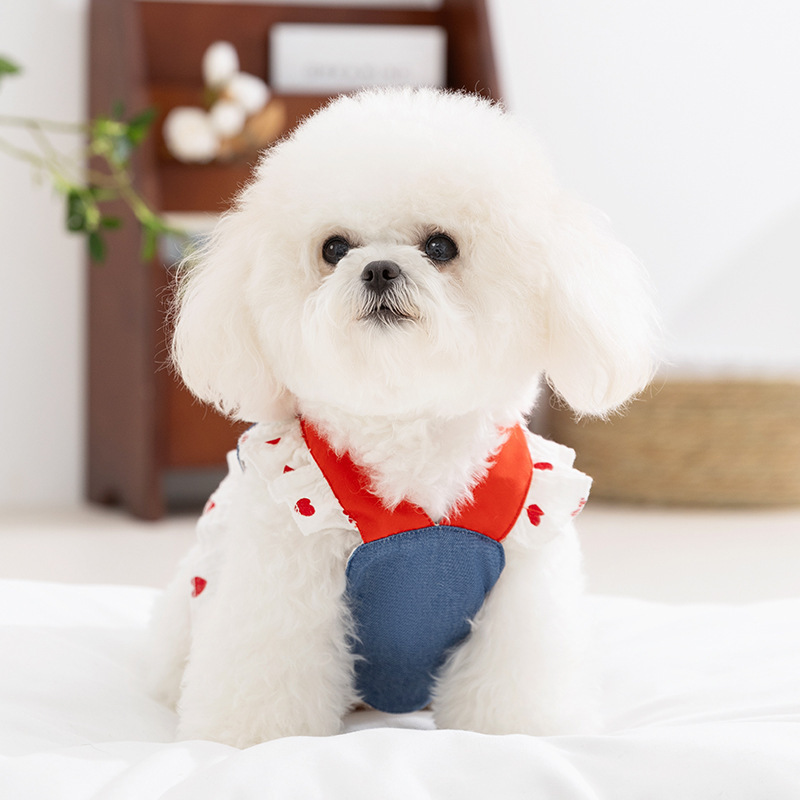 夏かわいいイチゴ子犬牽引デニムサスペンダースカートペット服小型および中型犬大型犬猫服|undefined