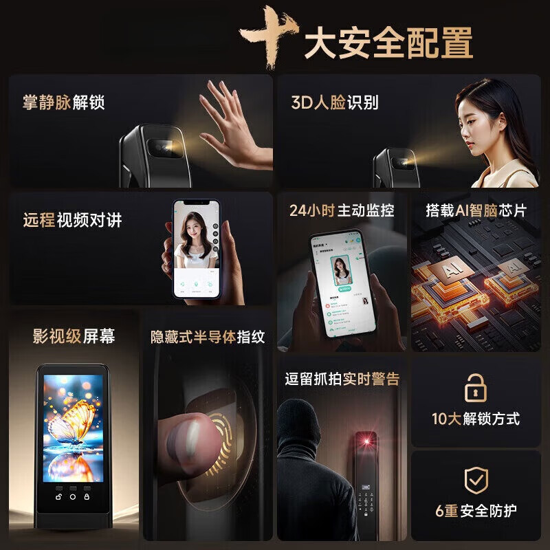 Cerradura de puerta inteligente de huellas digitales 3D automática cerradura electrónica de identificación de desbloqueo remoto