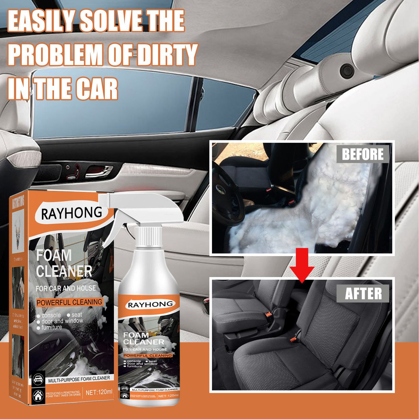 Rayhong 多功能泡沫清洗劑 汽車內飾清潔座椅頂棚免水洗去污