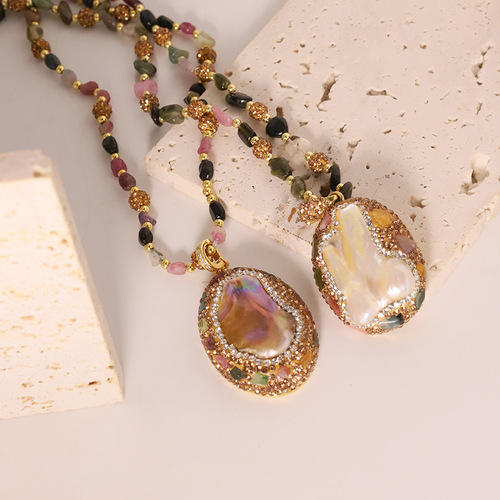 Freshwater Baroque natural pearl necklace high-end pendant clavicle neck chain 18k gold plated color-preserving jewelry