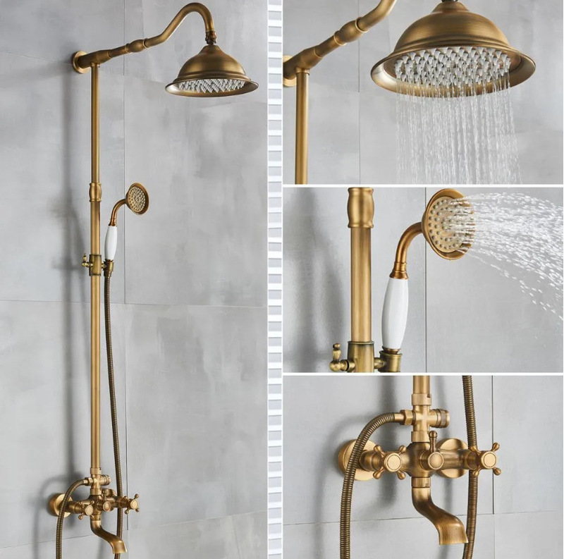 European-style antique brass square shower suit lifting shower room constant temperature shower suit high-end quality