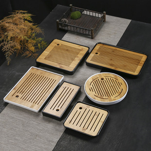 Бамбук простой японский поднос в стиле чая домохозяйства для хранения воды квадратный поднос кунг -фу чай набор маленький чайный стол Сухой чайный поднос оптом