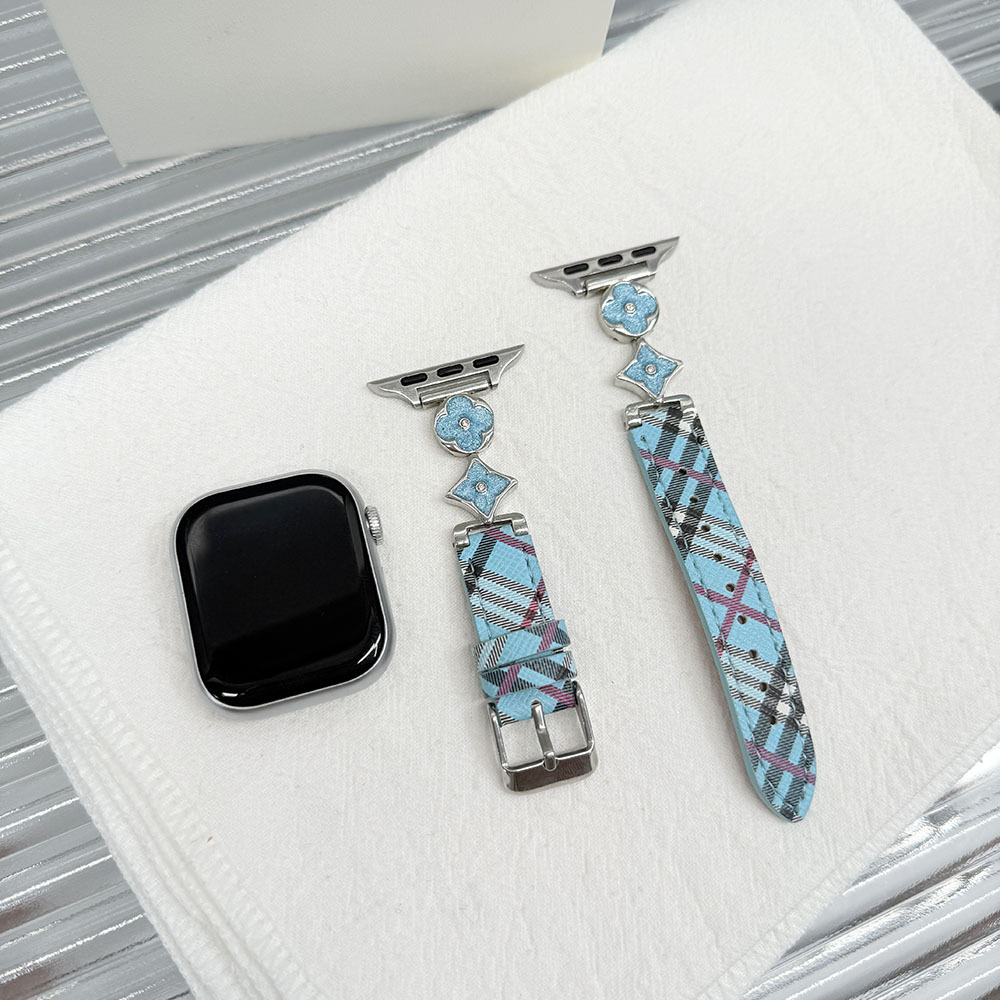 Suitable for Apple S10S98765Se Women's Watch Strap L Pattern Gilt Four-Leaf Clover Leather Wristband Watch Strap