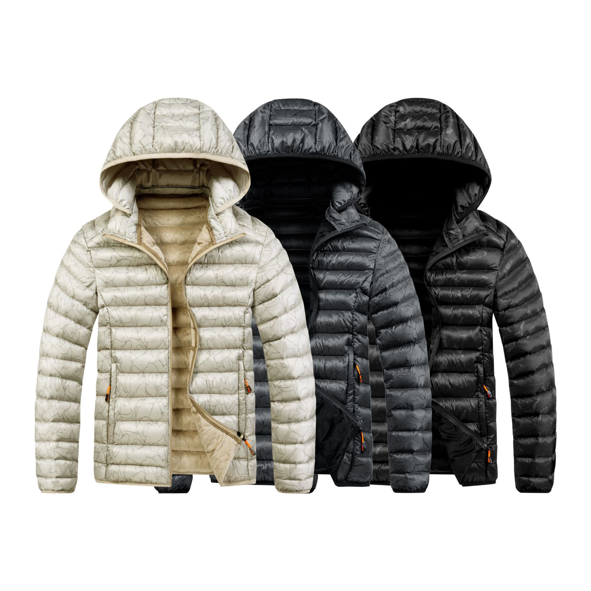 Rippenkleidung, baumwollgefütterte Kleidung für Männer, abnehmbare Hüte, gestapelte und verdickte baumwollgefütterte Jacken für Männer_voghion.com