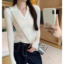 法式别致甜美领针织打底衫女早春修身显瘦毛衣内搭绝美上衣