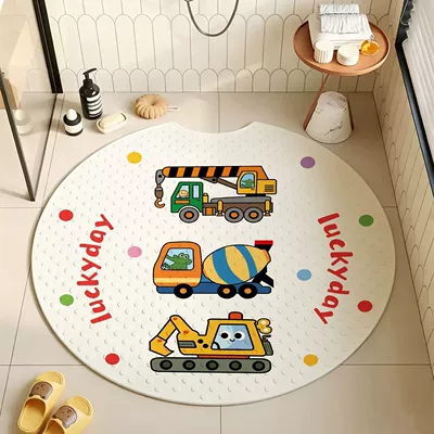 Bathroom suction cup floor mat, Avtomobil döşəmə paspasları - round-three-wheel-construction-vehicle-suction-cup-anti-slip-floor-mat-diameter-53cm