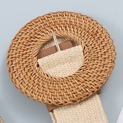 網紅時尚大圓圈編織扣彈力鬆緊腰蠟繩腰封搭配連衣裙外套腰帶女士