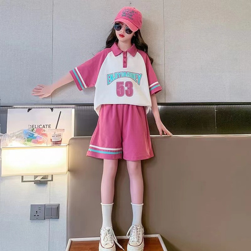 Girls short-sleeved suit summer  new style Western-style Korean style sports and leisure children's summer two-piece set for middle-aged and older children