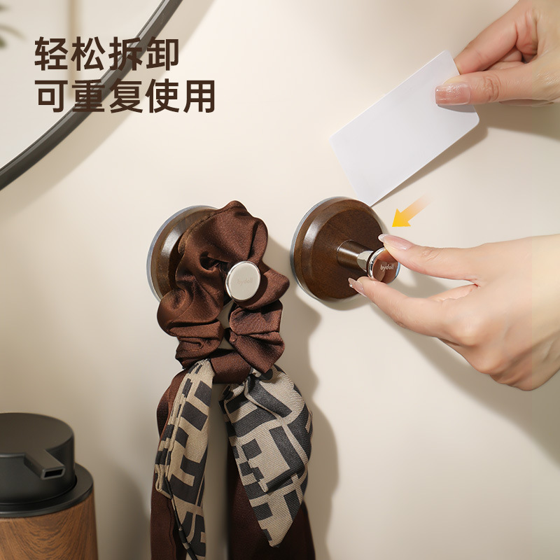 Gancho de ventosa de nogal Gancho de ropa para colgar detrás de la puerta sin perforación