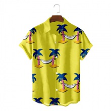 2024夏威夷沙滩度假椰子树衬衫夏季潮流男爆款批发短袖开衫