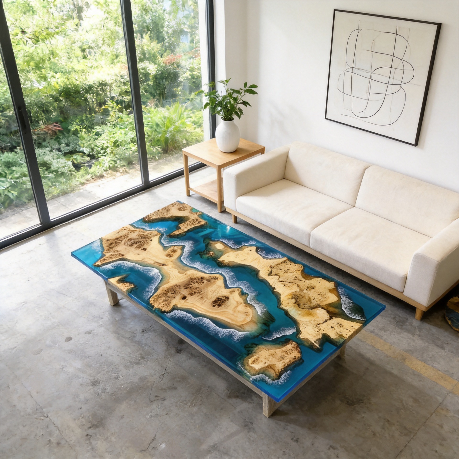 Boxwood burl blue ocean epoxy resin river large slab dining table direct from manufacturer