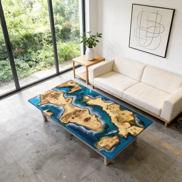 Boxwood burl blue ocean epoxy resin river large slab dining table direct from manufacturer
