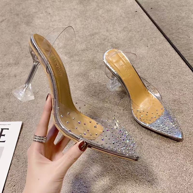 European and American Large Size Transparent High-Heeled Sandals for Women's Summer Outer Wear High-Heeled One-Line Fish Mouth Shoes with Rhinestones Stiletto Crystal Shoes European and American Large Size Transparent High-Heeled Sandals for Women's Summer Outer Wear High-Heeled One-Line Fish Mouth Shoes with Rhinestones Stiletto Crystal Shoes