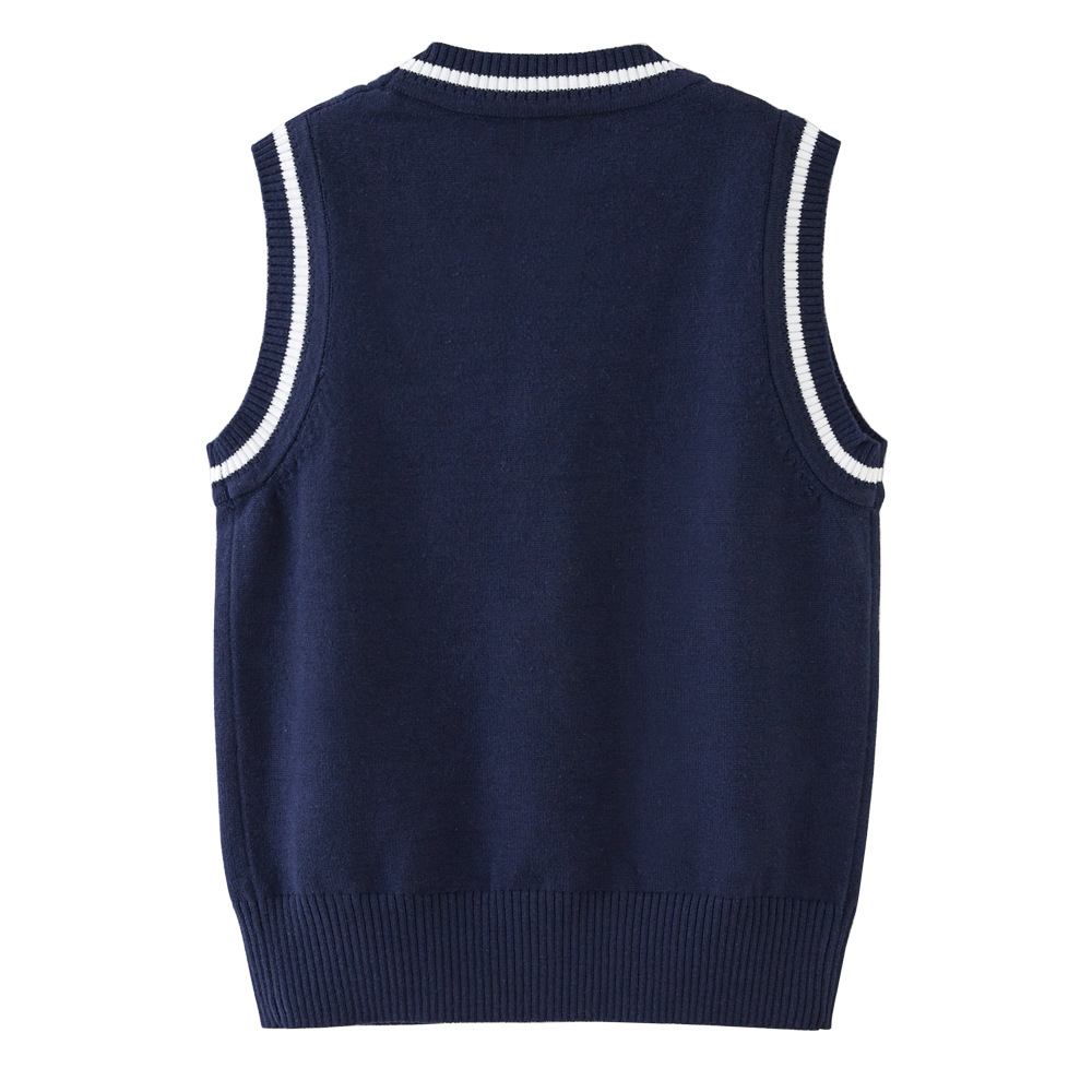 Contraste transfronterizo color giro medio y grande suéter de los niños Chaleco de Bolsillo falso Chaleco de punto de los niños cardigan uniforme escolar de las niñas