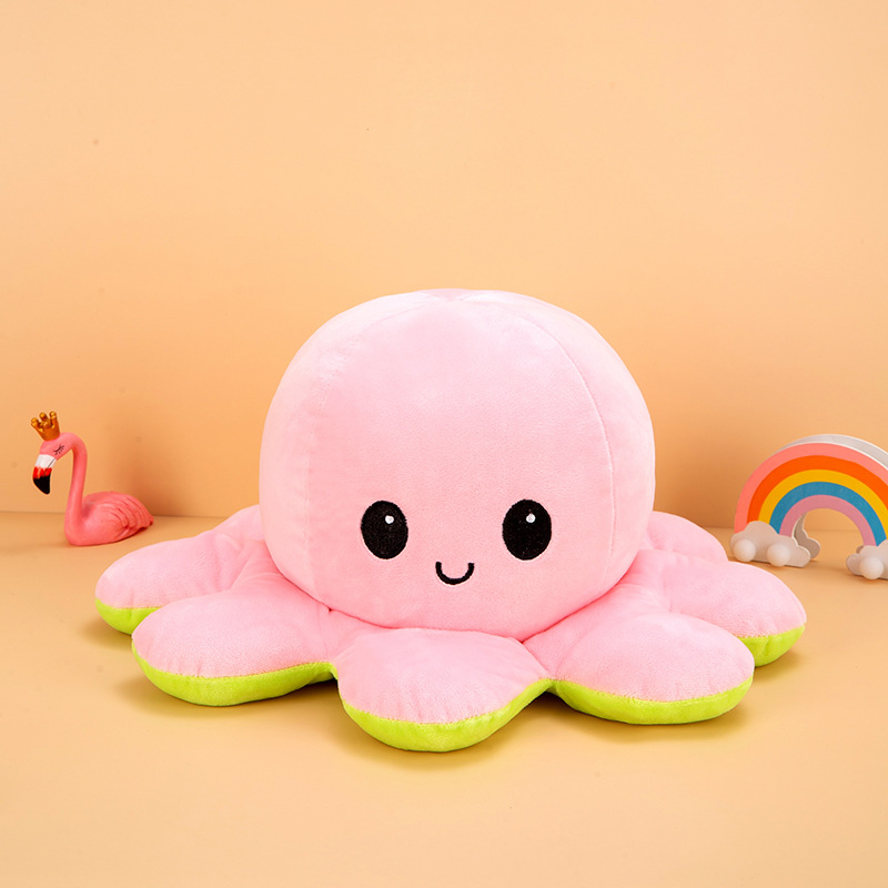 Venta al por mayor de fábrica volteado pequeño pulpo juguete de peluche pulpo expresión que cambia la cara Flip pulpo muñeca de doble cara