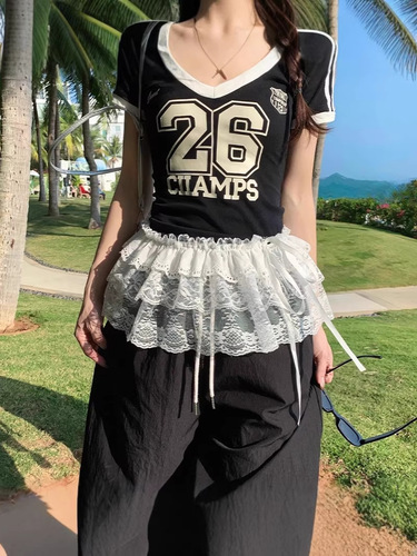 White lace fart curtain for women with pants tied skirt base skirt curtain stacked lace short skirt mesh skirt