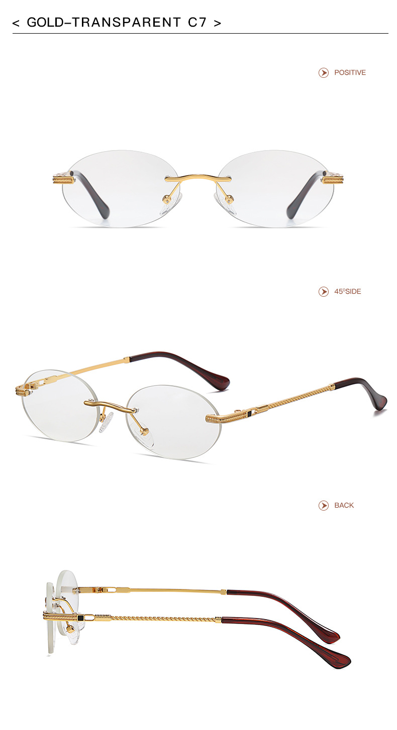 40g Weight Frameless Glasses Structure Sunglasses Classification Ac, UV400 Protection Lens Material Oval Frame Glasses Style Outdoor, Travel Occasion Solid Color Pattern All Seasons Season Unisex Gender Simple Style, Classic Style Style Simple Style Classic Style Solid Color Ac UV400 Protection Oval Frame Frameless Women's Sunglasses 17