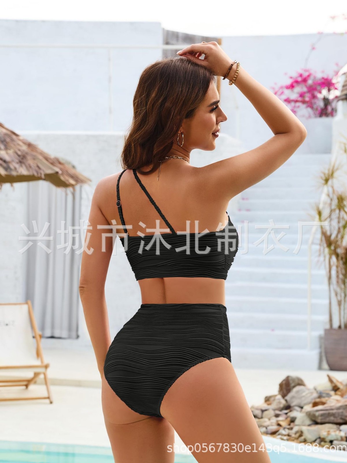 Bikini de Talle Alto para Mujer Set de 2 Piezas de Poliéster con Control de Abdomen para Natación