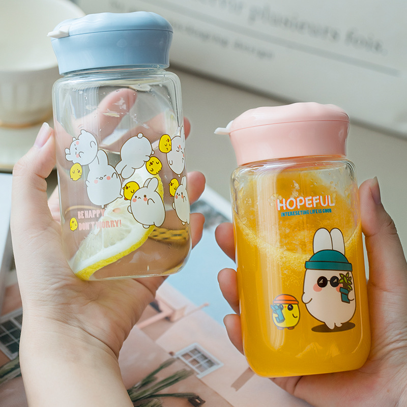 Adorable pet glass ins Cartoon lovely student Water cup seal up Leak proof Portable Readily glass