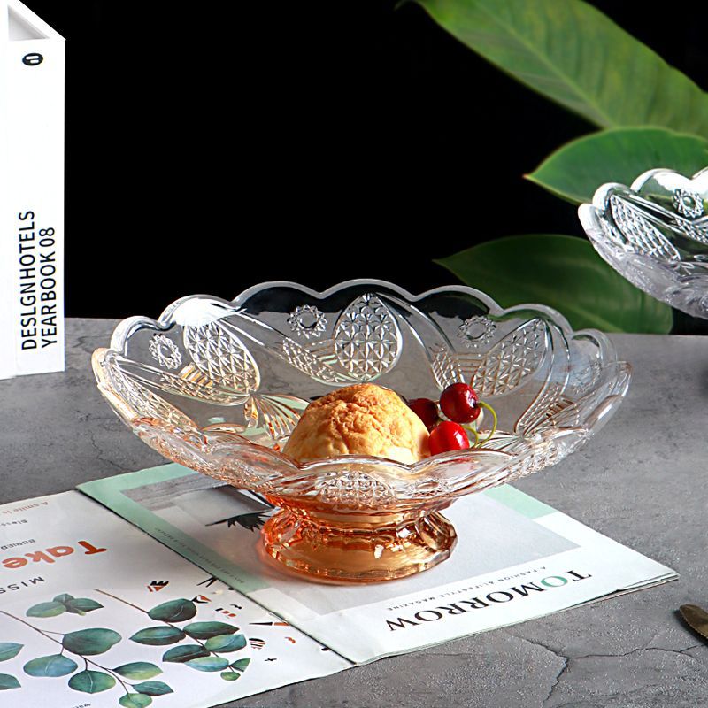 玻璃高脚盘欧式轻奢水晶玻璃碗高脚水果盘家用客厅茶几零食高脚碗