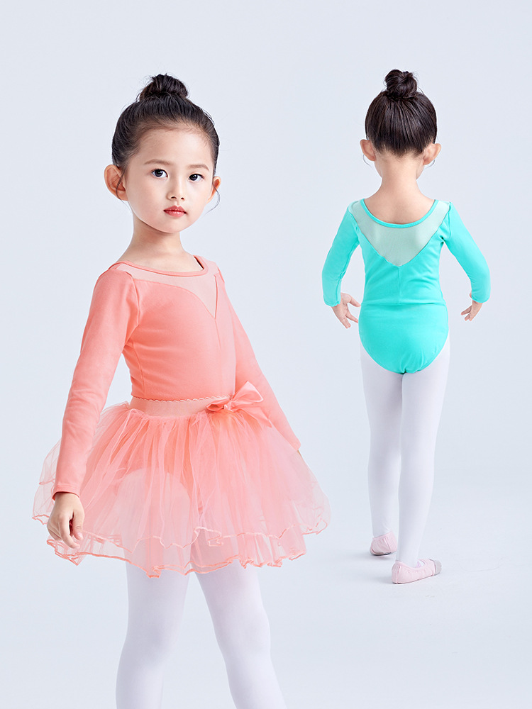 Leotardo de Ballet de Manga Corta para Niñas de Algodón y Spandex Con Red para Práctica de Danza