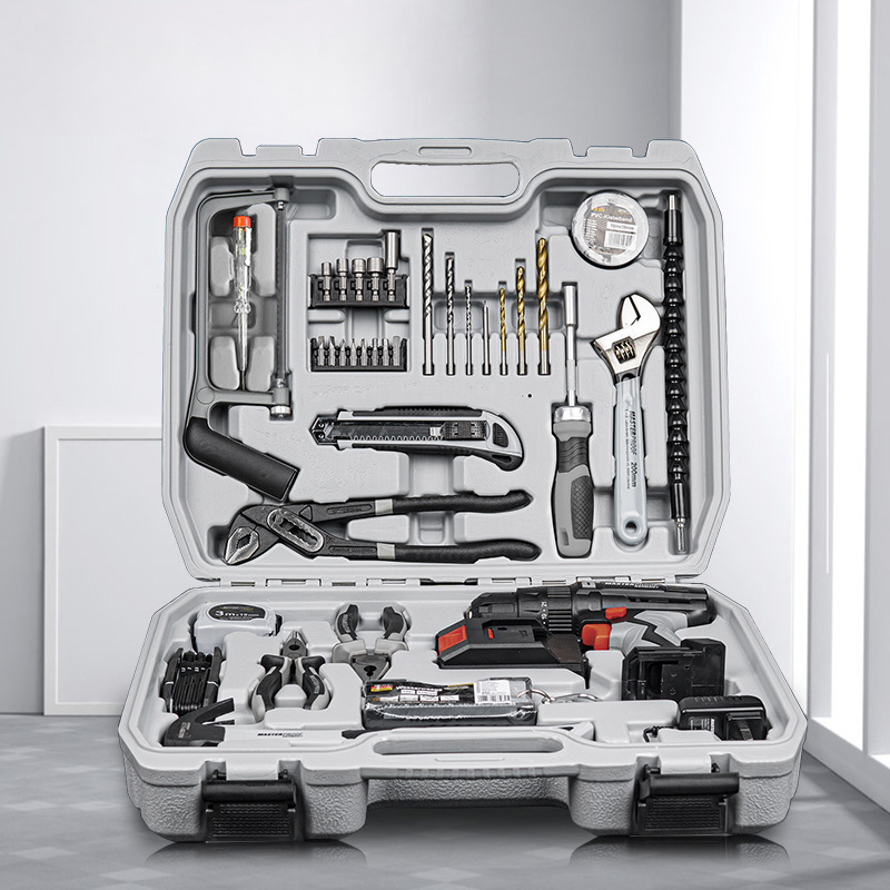 Caja de herramientas alemana Meister Kit doméstico multifuncional de hardware de grado industrial de mantenimiento de taladro eléctrico completo conjunto de mantenimiento