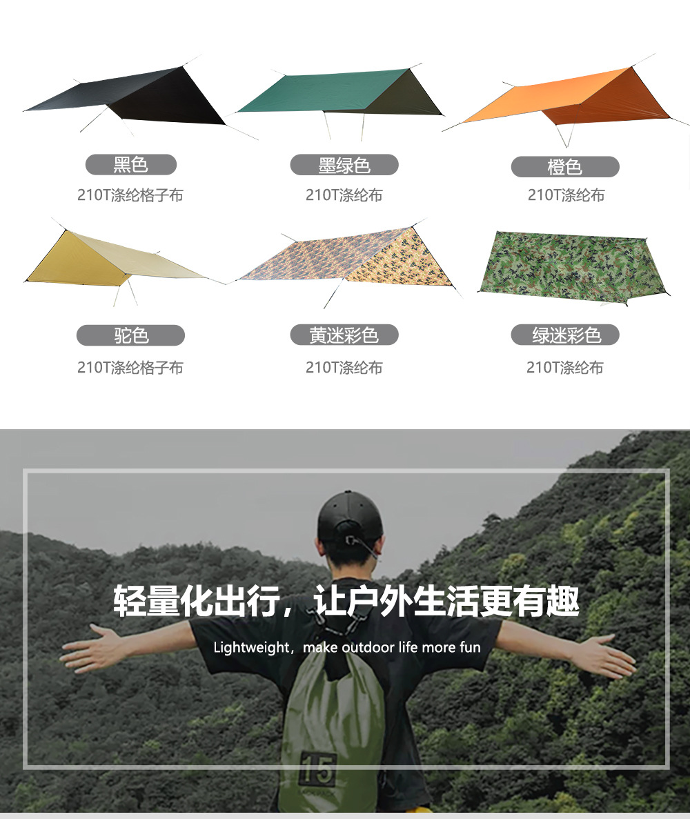 Enjoy Cross-Border Outdoor Square Canopy Sunshade and Sun Protection 210t Polyester Plaid Four-Corner Camping Style Canopy