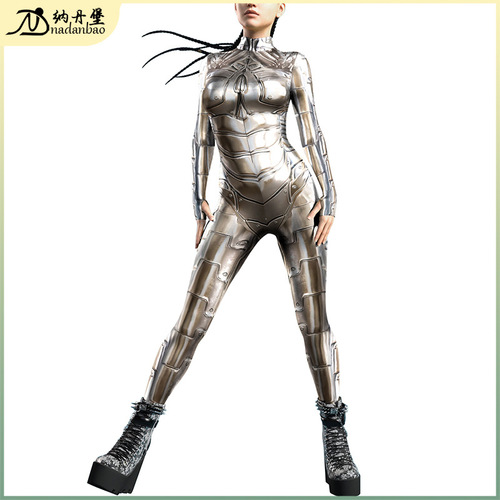 2024 New Cross-Border European & American Style Cool 3D Digital Print Buckle-Handed Jumpsuit Tight-Fit Women's Cosplay Costume