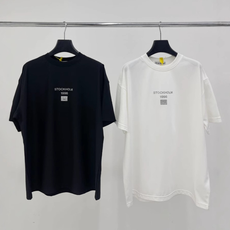 Ac Silver Small Smiley Face Short-Sleeved 1996 Letter Print Casual Loose Couple Round Neck T-Shirt Summer Half-Sleeved Men and Women